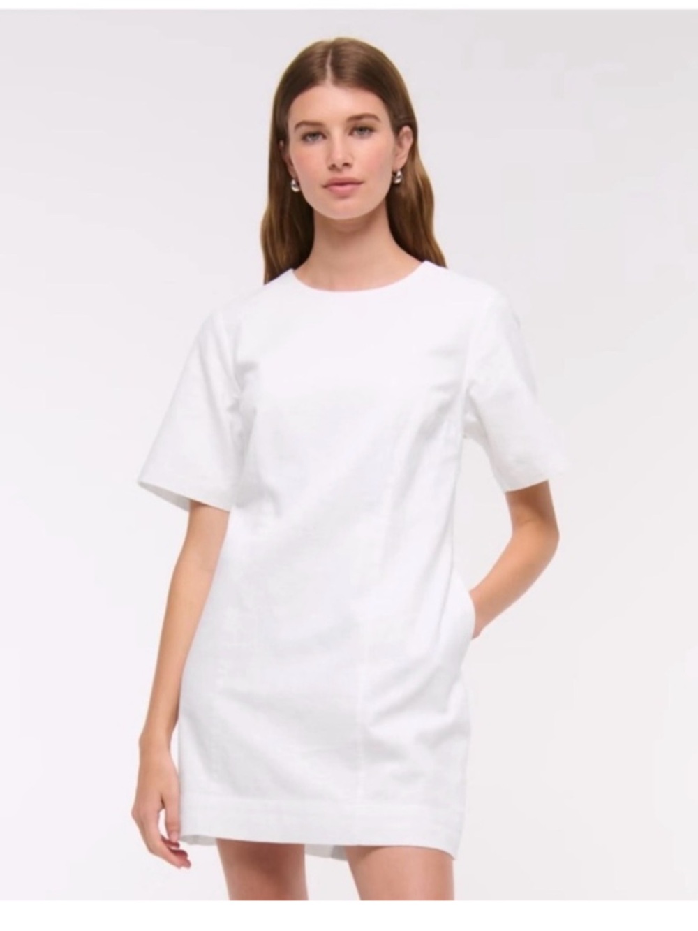 Abercrombie & Fitch White Short-Sleeve Linen-Blend Mini Dress